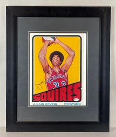 Framed Julius Erving Signed 1972 Topps 10 x 14 Photo with Beckett COA