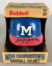 Rare Eddie Mathews Signed Milwaukee Braves Mini Helmet with PSA/DNA