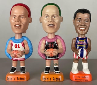 2 - 1997 Dennis Rodman SAM Bobbleheads + 1996 Harlem Globetrotter /1500