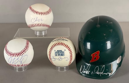 3 - Signed Baseballs + Signed Mini Helmet