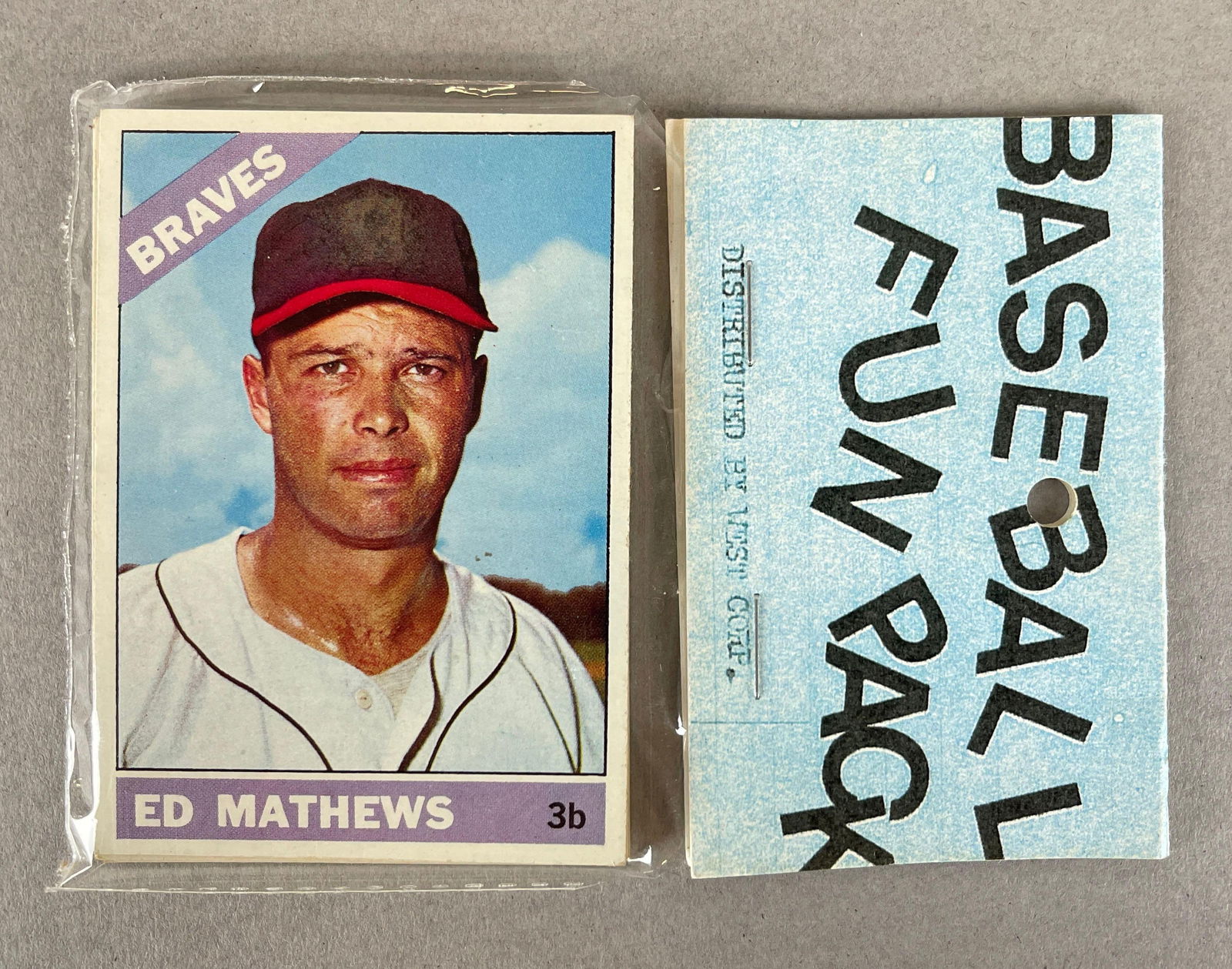 1966 Topps Baseball West Corps Cello Fun Pack with Ed Mathews on Top (1 of 2)