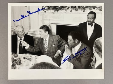 Willie Mays and Duke Snider Signed 8 x 10 Photo with President Ronald Reagan and JSA LOA