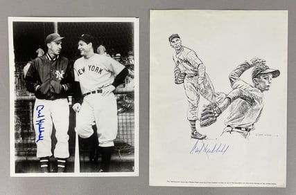 2 - Carl Hubbell Signed Print and Photo with Lou Gehrig, JSA COA
