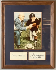 Framed and Signed George Halas and Sid Luckman Photo and Cuts with PSA LOA