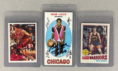 Toni Kukoc, Rick Barry, and Bob Love Signed Cards