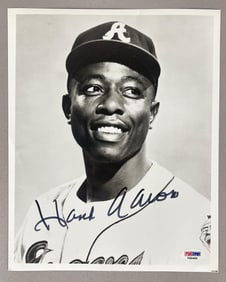 Hank Aaron Signed Black and White Photo with PSA/DNA
