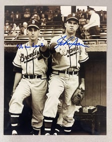 Warren Spahn and John Sain Signed Black and White Photo with JSA LOA