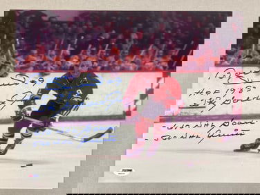 Bobby Hull Signed 14x11 Photo with Inscriptions and PSA COA