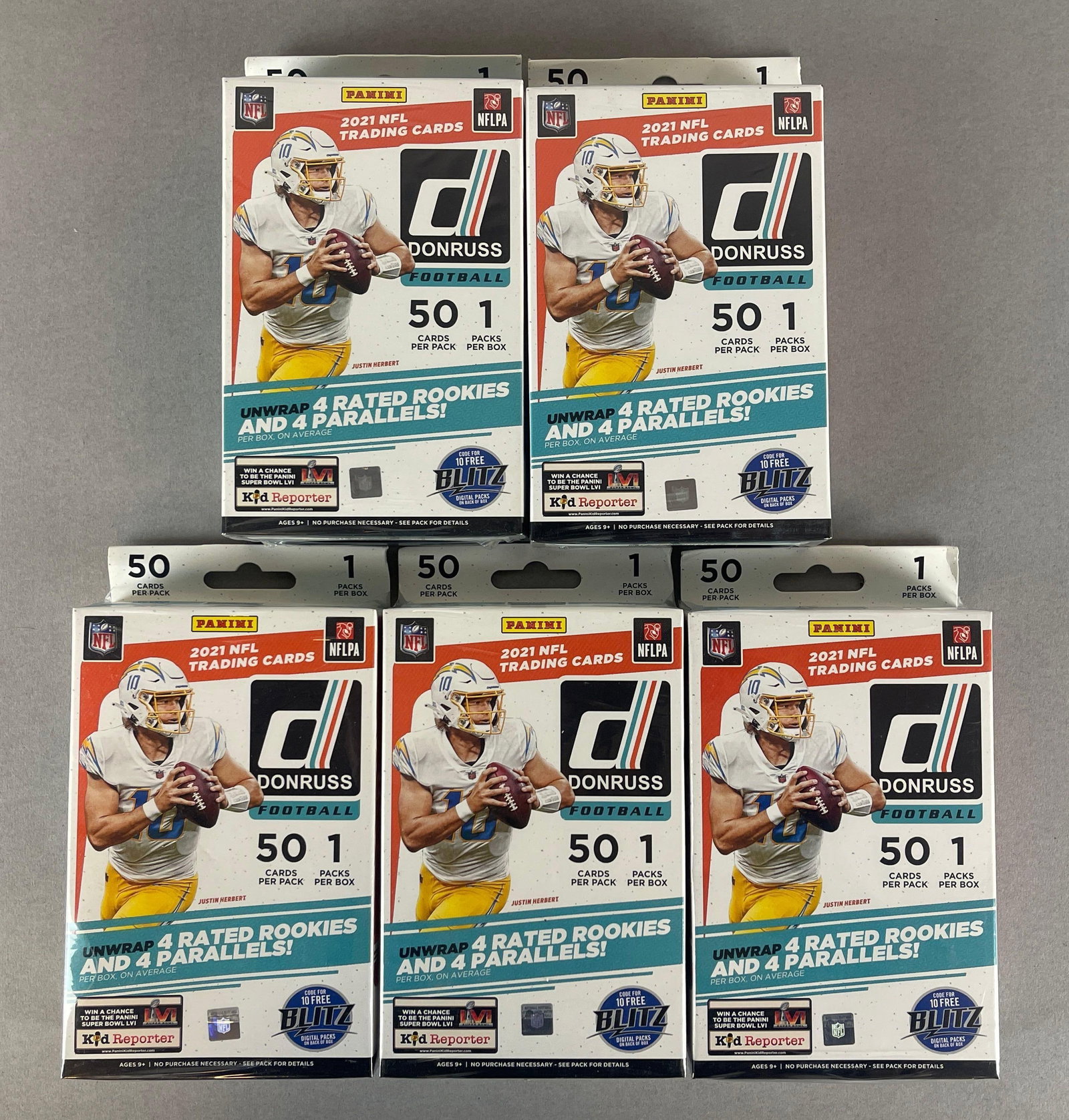 5 - 2021 Donruss Football Hanger Boxes: 50 - Cards per box