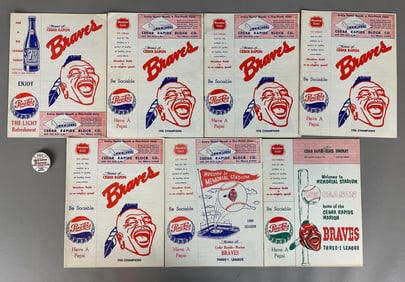 7 - Rare 1958 - 61 Cedar Rapids Braves Minor League Button and Programs