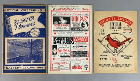 3 - 1930s - 40s Elmira Pioneers, Burlington Cardinals, and Rochester Red Wings Scorecards