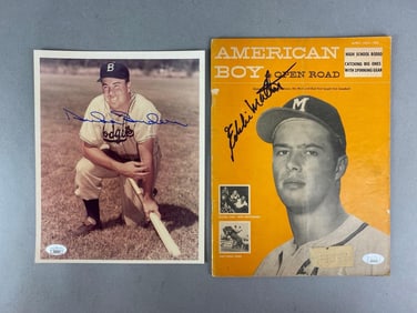 Duke Snider and Eddie Mathews Signed Photo and Magazine with JSA COA