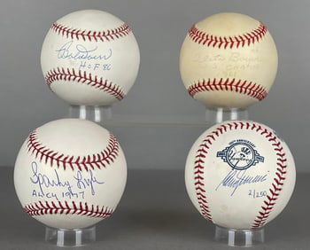 Bobby Doerr, Sparky Lyle, Clete Boyer, and Don Zimmer Signed Baseballs
