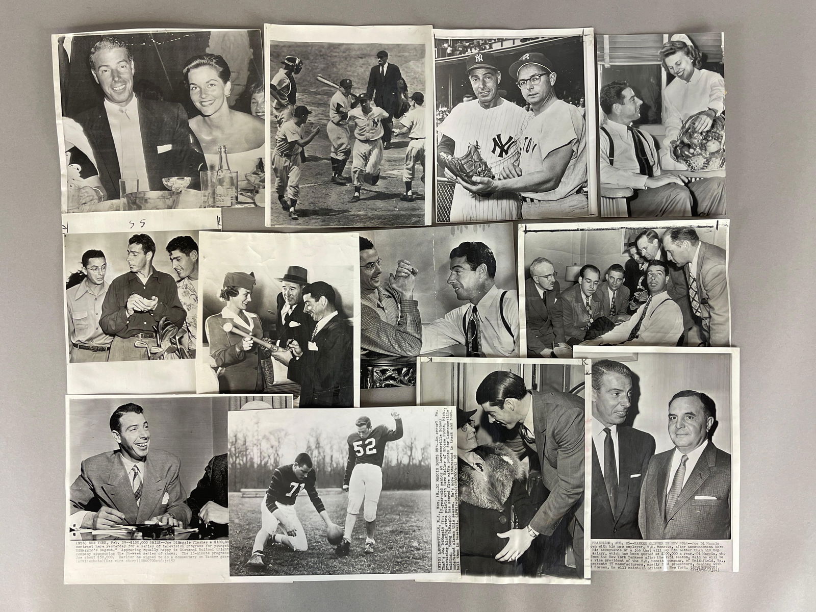12 - 1940s - 50s Joe DiMaggio Original and Wire Photos from The Boston Herald Archives: Photo with Lee Meriwether, and Multiples with Brother Dom and Others