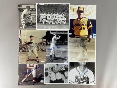 9 - Signed Baseball Photos with HOFs Mathews, Snider, Perry, and More