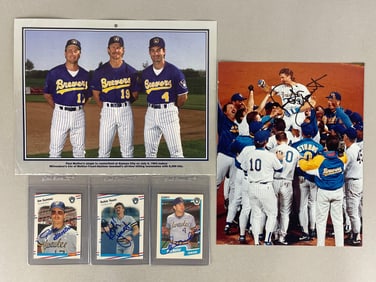 Robin Yount Signed Photo + Robin Yount, Paul Molitor and Jim Gantner Signed Cards