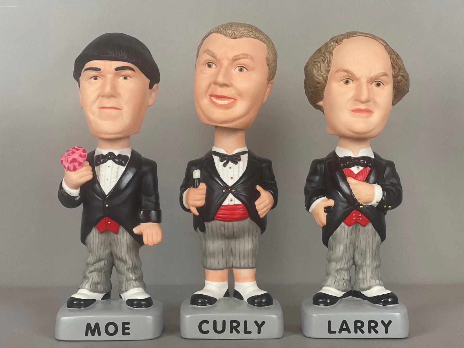 The Three Stooges SAM Collectible Bobbleheads 2072/10000: The Three Stooges in tuxedoes SAM Collectible Bobbleheads 2072/10000 Matching Set