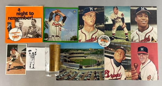 Group of Milwaukee Braves and Hank Aaron Collectables with 1957 World Champ Glass
