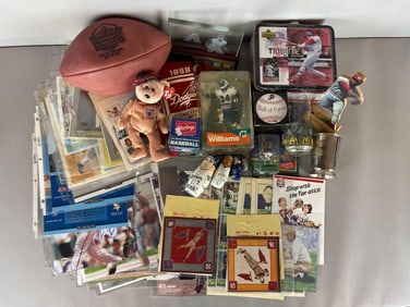 Large Group of Sports Memorabilia, Balls, Cards, Autos, and Phtotos