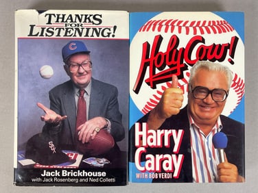 Jack Brickhouse Signed Thanks for Listening Book + Holy Cow by Harry Caray