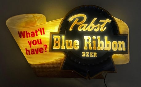 Vintage Pabst Blue Ribbon Beer Light-Up Advertising Sign