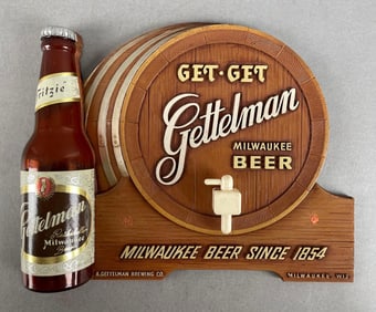 Vintage Gettelman Beer Keg and Bottle Advertising Sign