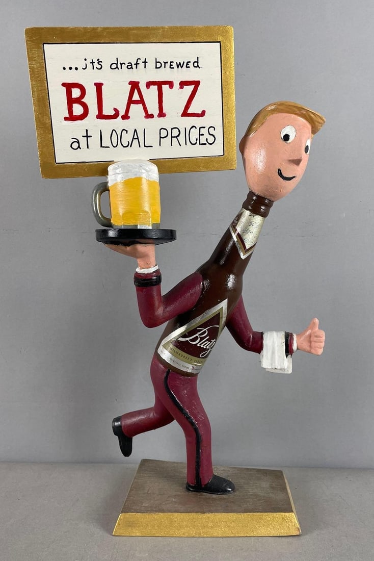Repainted Vintage Blatz Beer Bottle Waiter Advertising Metal Statue (1 of 5)