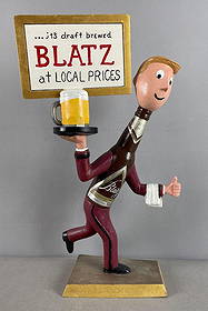 Repainted Vintage Blatz Beer Bottle Waiter Advertising Metal Statue: Repainted. Measures H 18 1/2" x W 10" x D 5"