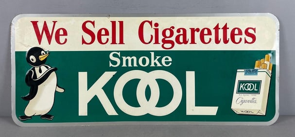 1950s Kool Cigarettes Penguin Embossed Tin Advertising Sign