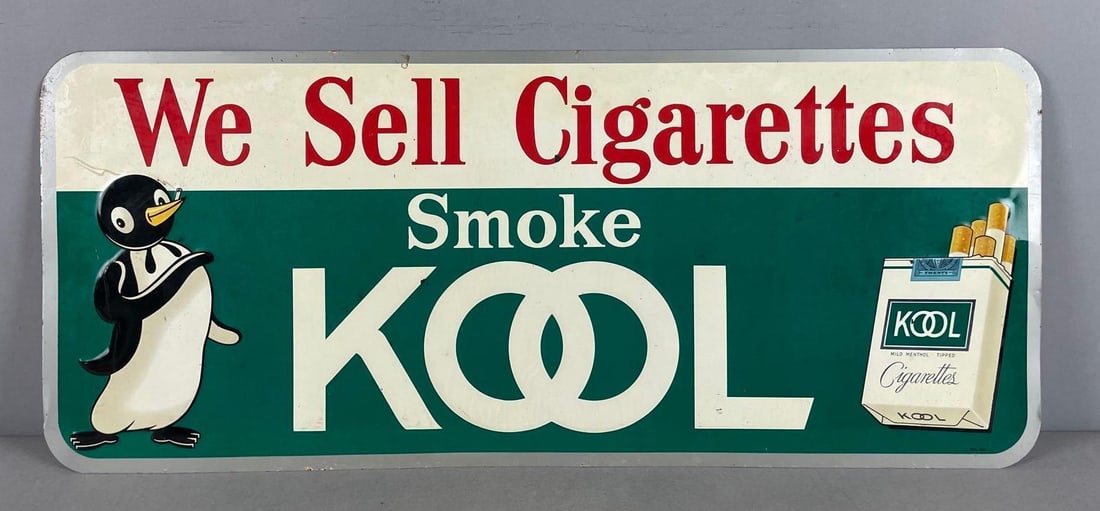 1950s Kool Cigarettes Penguin Embossed Tin Advertising Sign (1 of 2)