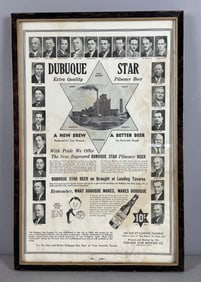 Vintage Dubuque Star Beer Paper Advertising Sign