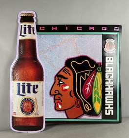 Miller Lite Chicago Blackhawks Embossed Metal Beer Advertising Sign