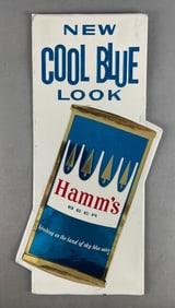 1960s Hamms Beer Can Tin on Cardboard Embossed Advertising Sign