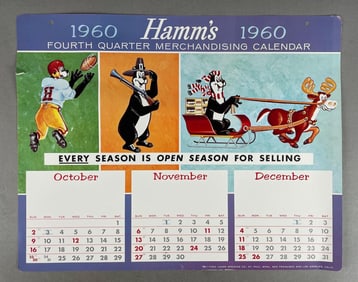 1960 Hamms Beer 4th Quarter Merchandising Calendar
