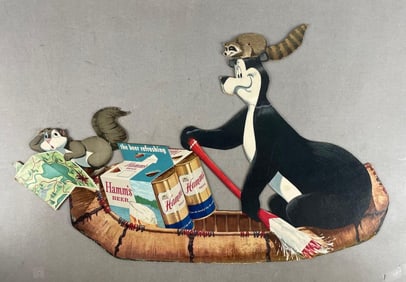 1950s Hamms Beer Bear Canoe Double-Sided Advertising Sign