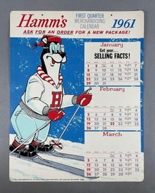 1961 Hamms Beer Bear 1st Quarter Merchandising Calendar
