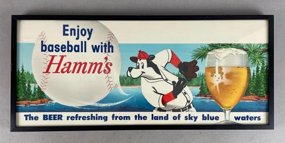 1960s Hamms Beer Bear Baseball Advertising Lithograph