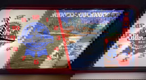 Pabst Blue Ribbon Beer Rippler Motion Light-Up Advertising Clock