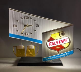 Vintage Falstaff Beer Motion Toasting Mugs Light-Up Advertising Clock