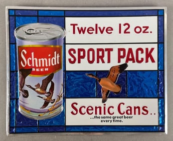 Vintage Schmidt Beer Scenic Cans Tin Over Cardboard Advertising Sign