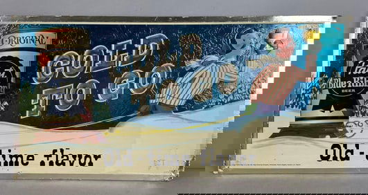 1960s Pabst Blue Ribbon Beer Tin over Cardboard Embossed Advertising Sign