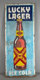 Vintage Lucky Lager Beer Embossed Metal Advertising Sign