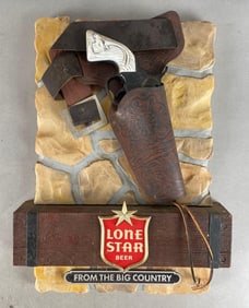 Vintage Lone Star Beer Holstered Gun Advertising Plaque