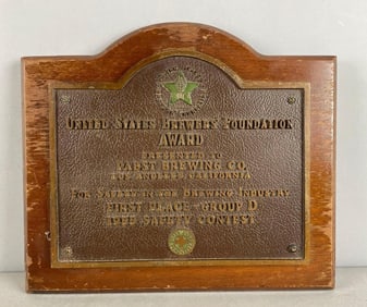 1955 Pabst Blue Ribbon U.S. Brewers Foundation Award Plaque