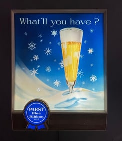 1950s Pabst Blue Ribbon Beer Snowflake Motion Light-Up Advertising Sign