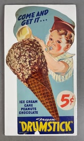 1941 J.C. Parker Frozen Drumsticks Ice Cream Advertising Sign