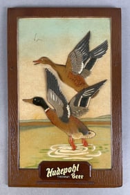 Vintage Hudepohl Beer Ducks Advertising Plaque