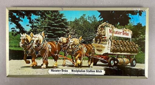 Vintage Meister Brau Beer Westphalian Stallion Hitch Advertising Sign