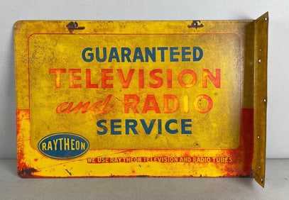 Vintage Raytheon TV and Radio Service Double-Sided Flange Advertising Sign