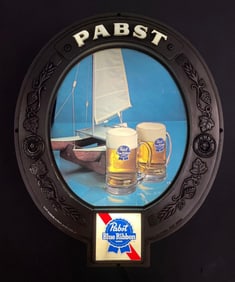 Vintage Pabst Blue Ribbon Beer Toy Sailboat Light-Up Advertising Sign